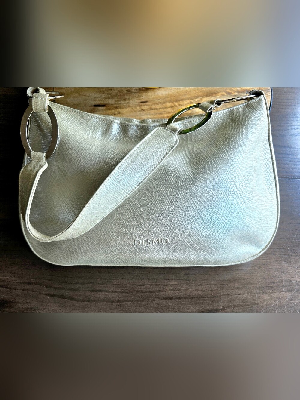 Desmo Vintage Italian Pearl Polished Leather Shoulder Bag,